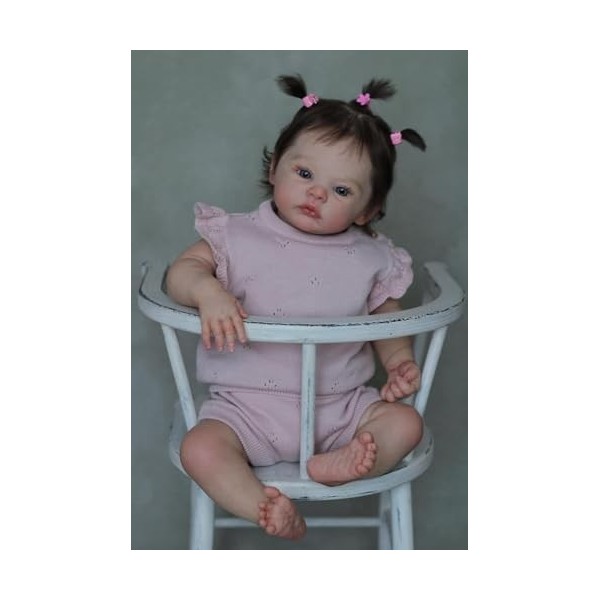 Anano Bébé Reborn Fille 19" Bleus Yeux Reborn Poupée Fille Qui Ont Lair Réel Poupée Reborn Nouveau Né Souple en Silicone Vin