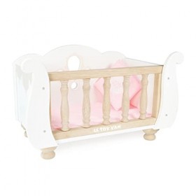 Le Toy Van - Educational Wooden Toy Role Play Beautiful Sleigh Doll Cot & Crib, Girls & Boys Pretend Play Toy Pram Playset - 