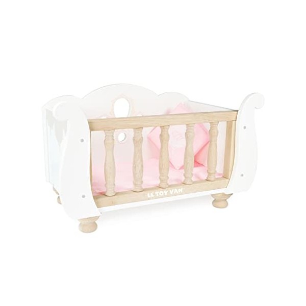 Le Toy Van - Educational Wooden Toy Role Play Beautiful Sleigh Doll Cot & Crib, Girls & Boys Pretend Play Toy Pram Playset - 