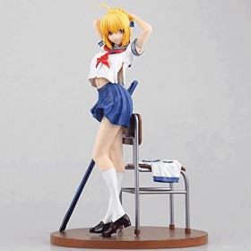RIZWELLA Anime Figure Figure Uniforme Scolaire Ver. Destin/Grand Ordre Saber Artoria Pendragon Mignon Dessin animé poupée Sta