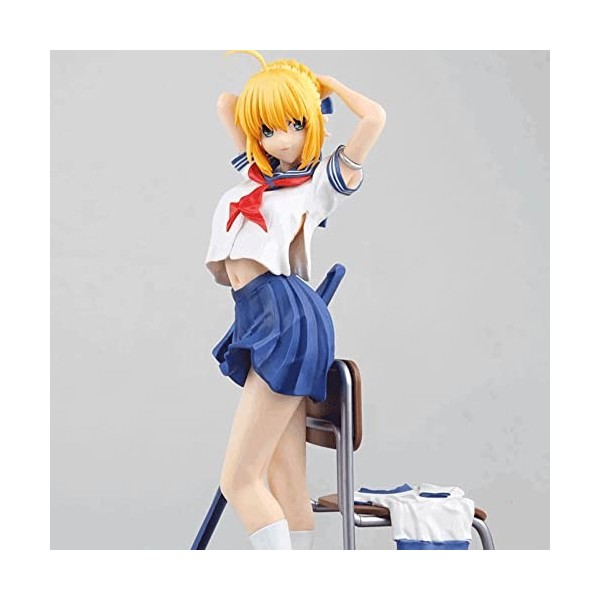 RIZWELLA Anime Figure Figure Uniforme Scolaire Ver. Destin/Grand Ordre Saber Artoria Pendragon Mignon Dessin animé poupée Sta