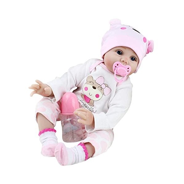 Wukesify Poupée Reborn - Poupée Nouveau-Simulation avec Corps Souple | 22 Pouces Real Life Baby Toys Girl avec tétine et bibe