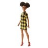 Barbie Fashionistas poupée mannequin 80 avec chignons noirs et robe chemise à carreaux jaunes, jouet pour enfant, FJF45