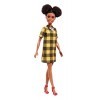 Barbie Fashionistas poupée mannequin 80 avec chignons noirs et robe chemise à carreaux jaunes, jouet pour enfant, FJF45