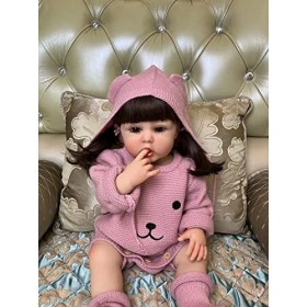 MineeQu 22 Pouces Mignonne Bouche Ouverte Réaliste Reborn Baby Doll Fabriqué en Silicone Complet du Corps Vinyle Anatomiqueme