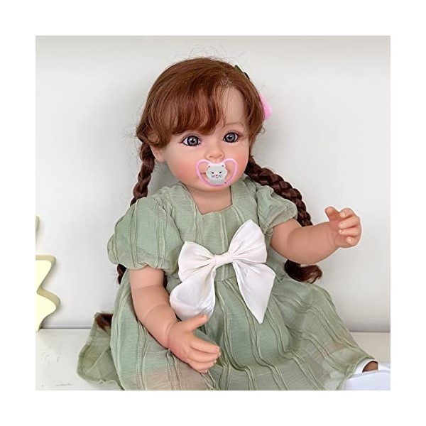 MineeQu 22 Pouces Mignonne Bouche Ouverte Réaliste Reborn Baby Doll Fabriqué en Silicone Complet du Corps Vinyle Anatomiqueme