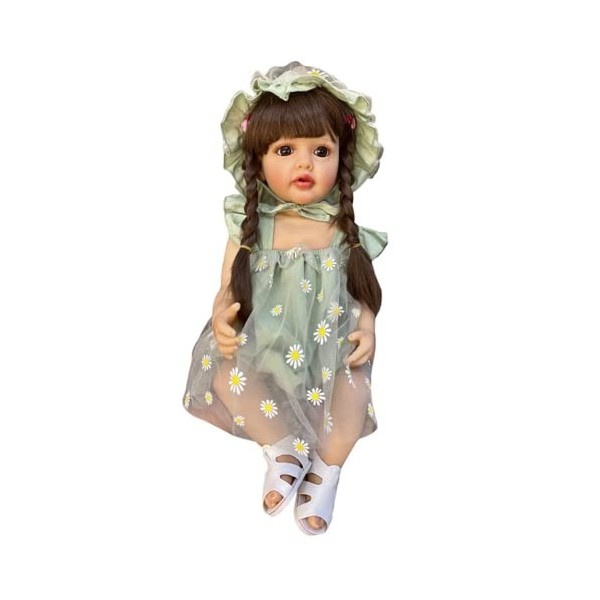 Lonian 22 inch 55cm Full Vinyl Baby Gir Doll with Long Brown Hair Princess Doll Brown Eyes 