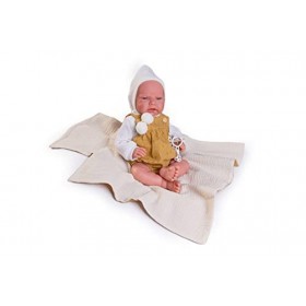 Muñecas Antonio Juan- Nouvellement NÉS Antonio Juan Nouveau-né Carla Moutarde avec Berceau-Parc, 33344, Multicolore