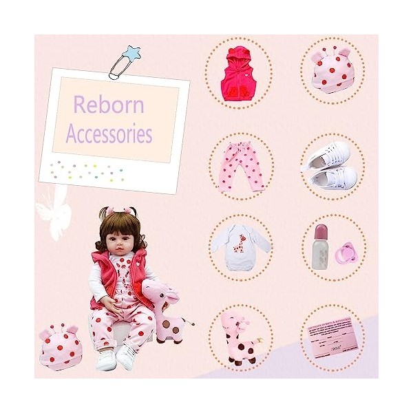 antboat Reborn Poupée Bébé Fille 24 Pouces 60cm Silicone Souple Vinyle Bébé Reborn Réaliste Jouets Garçon et Fille Cadeaux de