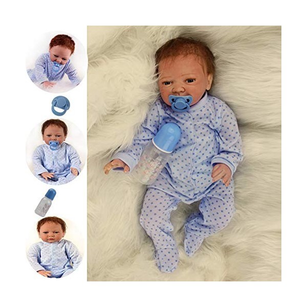 ZIYIUI Reborn Bébé poupée Réaliste Silicone Souple en Vinyle 20 Pouces 50cm Reborn bébé garçon Fait Main Reborn Dolls Cadeau 