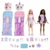 Barbie Coffret Poupée Cutie Reveal Soirée Pyjama Série T-Shirt Confort Avec 2 Poupées Articulées, 2 Animaux De Compagnie, Plu