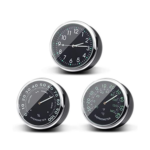 Horloge Hygromètre De Thermomètre pour Véhicules Automobiles, Mini-Petit 3 en 1 Horomaire Hygromètre du Thermomètre De Tablea