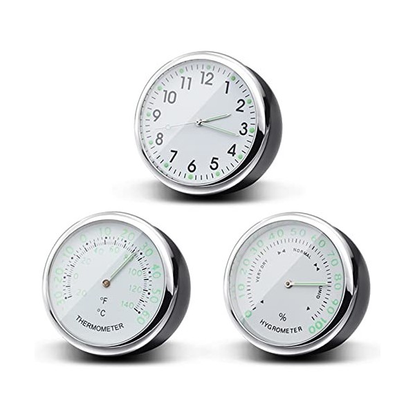 Horloge Hygromètre De Thermomètre pour Véhicules Automobiles, Mini-Petit 3 en 1 Horomaire Hygromètre du Thermomètre De Tablea