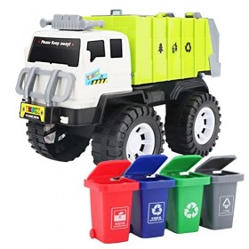 Ensemble de jouets de voiture à ordures, grand camion, camion à ordures, jouet avec 4 poubelles, son et lumière pour véhicule
