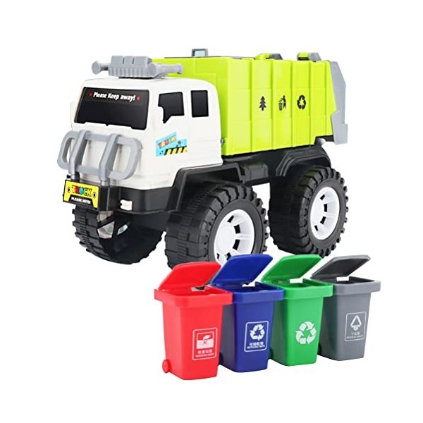Ensemble de jouets de voiture à ordures, grand camion, camion à ordures, jouet avec 4 poubelles, son et lumière pour véhicule