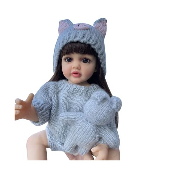 Lonian 22 Pouces 55cm Full Silicone Body Vinyl Reborn Toddler Doll Artist Made Doll Cadeau de Noël Blue Eyes 