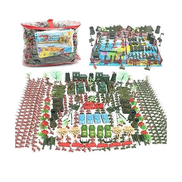 URFEDA 170 pièces Mini Figurine Jouet de Soldats Ensemble de Jeu Militaire pour Enfant avec Mini Véhicules de Char Vert, Héli