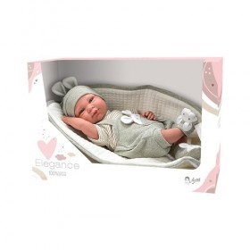 Arias Poupée Elegance Cris, poupée de Poids 2,5 kg, bébé réaliste de 40 cm, Ensemble Vert et Blanc avec détail Oreilles, Couv