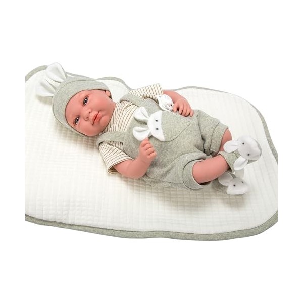 Arias Poupée Elegance Cris, poupée de Poids 2,5 kg, bébé réaliste de 40 cm, Ensemble Vert et Blanc avec détail Oreilles, Couv