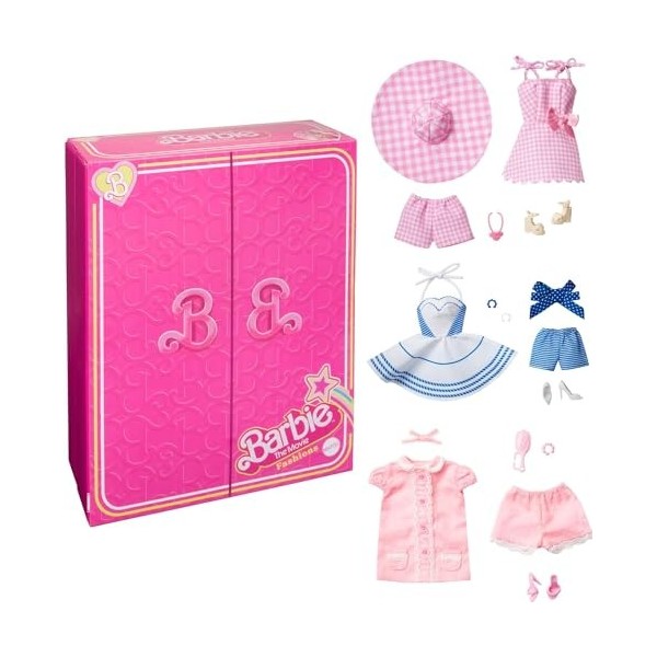 Barbie Le Film - Coffret 3 Tenues Barbie Ensemble de trois looks iconiques du film Barbie avec chaussures et accessoires, Jou