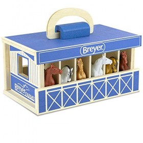 Breyer Chevaux Fermes Ensemble de Jeu Stable en Bois avec 6 Chevaux, 6 Chevaux Stablemates Inclus, 6 "H x 9" W X 2,5 "D, éche