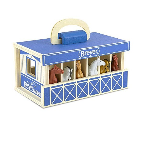 Breyer Chevaux Fermes Ensemble de Jeu Stable en Bois avec 6 Chevaux, 6 Chevaux Stablemates Inclus, 6 "H x 9" W X 2,5 "D, éche