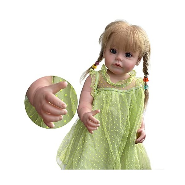 Lonian 22 Pouces 55 cm Corps en Silicone bébé Fille poupée avec Robe de Princesse Verte pour Enfants Jouer Jouet Cadeau de no