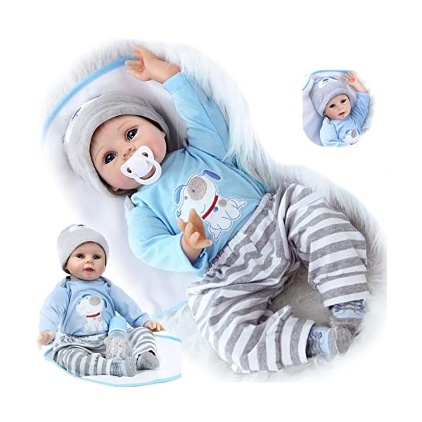 ZIYIUI 22 Pouces 55 cm Simulation Bebe Reborn Souple Silicone Vinyle Charmant Poupee Réaliste Nouveau-Né Jouet Réalité Fait M