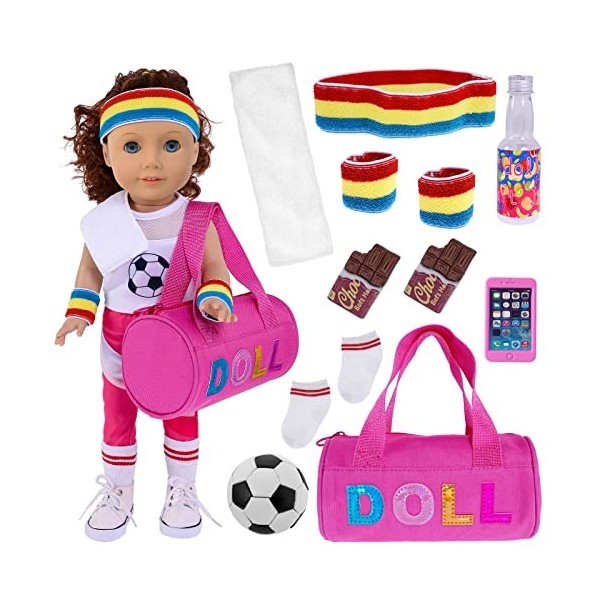 Lot de 13 vêtements de poupée de football américain de 45,7 cm pour fille - Comprend un sac, une serviette, des chaussettes d
