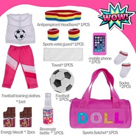 Lot de 13 vêtements de poupée de football américain de 45,7 cm pour fille - Comprend un sac, une serviette, des chaussettes d