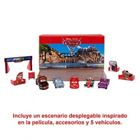 Disney Pixar Cars Coffret de 5 véhicules en métal et 1 accessoire, inspirés du Film Cars, boite transformable en décor de jeu