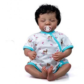 MineeQu 20 Pouces Vraie Taille bébé Afro-américain Cheveux enracinés à la Main poupée Sommeil Nouveau-né Peau Noire Corps Dou