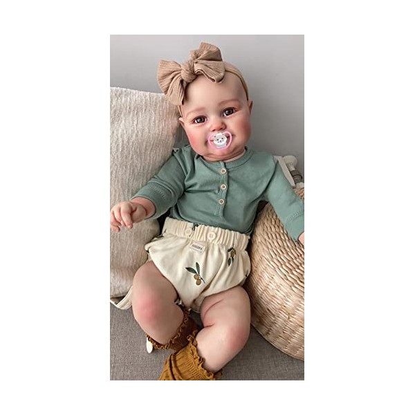 MineeQu 50CM Real Life Preemie Taille Cheveux Blonds Enracinés Doux Sourire Poupée Bébé renaître Silicone Vinyle Complet Réal