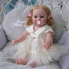 MineeQu 50CM Real Life Preemie Taille Cheveux Blonds Enracinés Doux Sourire Poupée Bébé renaître Silicone Vinyle Complet Réal