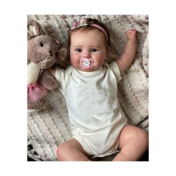 MineeQu 50CM Real Life Preemie Taille Cheveux Blonds Enracinés Doux Sourire Poupée Bébé renaître Silicone Vinyle Complet Réal