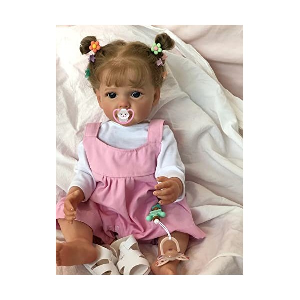 Poupée Réaliste 50 Cm Bébé Reborn – Corps Complet En Silicone Vinyle – Cheveux Enracinés à La Main, Yeux Acryliques – Peut Prendre Le Bain – Cadeau Anniversaire Pour Enfants Et Collectionneurs