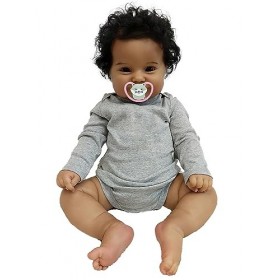 MineeQu 20 Pouces Taille réelle de bébé Afro-américain Cheveux enracinés à la Main Nouveau-né poupée Souriante Look réaliste,