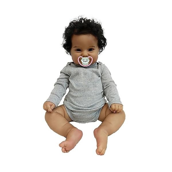 MineeQu 20 Pouces Taille réelle de bébé Afro-américain Cheveux enracinés à la Main Nouveau-né poupée Souriante Look réaliste,