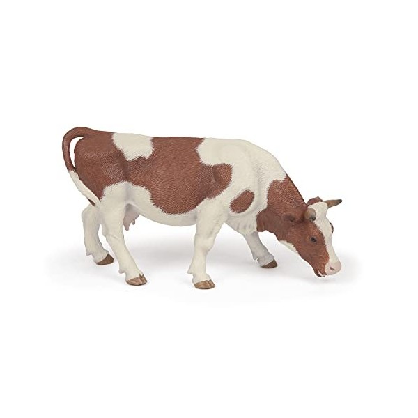 Papo- Vache simmental broutant LA Vie A LA Ferme Animaux Figurine, 51147, Multicolore