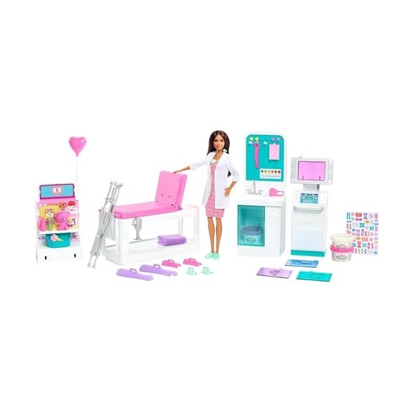 Coffret pour Barbie hôpital avec médecin + 30 Accessoires - 1 poupée - poupée Mannequin Docteur - métier - Clinique