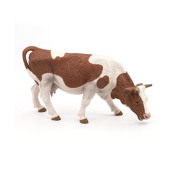 Papo- Vache simmental broutant LA Vie A LA Ferme Animaux Figurine, 51147, Multicolore