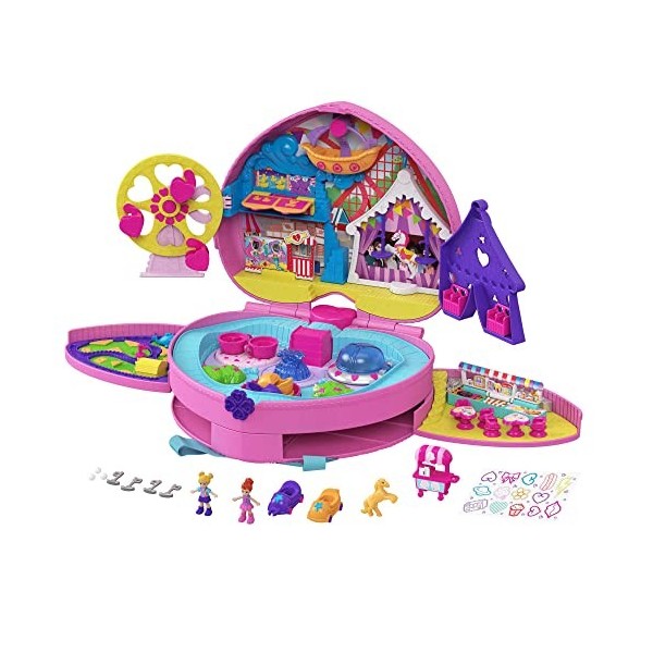 Polly Pocket coffret Fête Foraine transportable, Mini-figurines Polly et Lila, Autocollants et accessoires inclus, Jouet pour