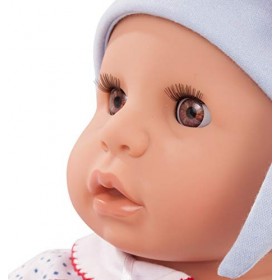 Götz 1161034 Poupée Cookie Blue Spots - Poupon de 48&nbsp;cm avec des Yeux dormeurs Bruns, sans Cheveux et au Corps Souple - Set d