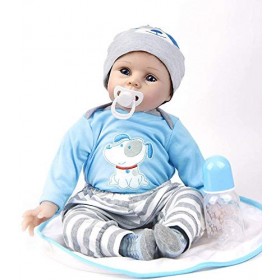 ZIYIUI Bébé Reborn Poupée Silicone Souple en Vinyle 22 Pouces 55cm Réaliste Nouveau née Bébé Reborn garçon Jouets 2 