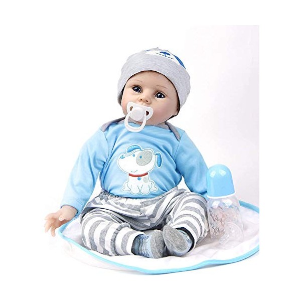 ZIYIUI Bébé Reborn Poupée Silicone Souple en Vinyle 22 Pouces 55cm Réaliste Nouveau née Bébé Reborn garçon Jouets 2 