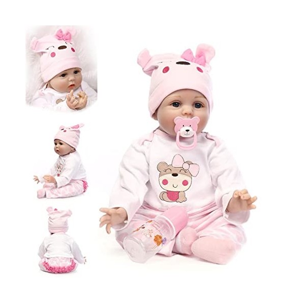 ZIYIUI Réaliste Bebe Reborn Fille 22 Pouces 55 cm Poupée Reborn Vinyle de Silicone Souple Simulation Nouveau-né Jouet Réalité