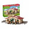 schleich 42195 FARM WORLD – Écurie avec chevaux et accessoires, coffret de 96 pièces avec 2 chevaux, figurine de cavalier et 