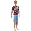 Barbie Fashionistas poupée mannequin 118 Ken avec haut camouflage coloré et short bleu, jouet pour enfant, FXL65