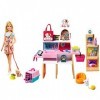 Barbie Mobilier coffret poupée et son animalerie, 4 figurines animaux et accessoires inclus, jouet pour enfant, GRG90