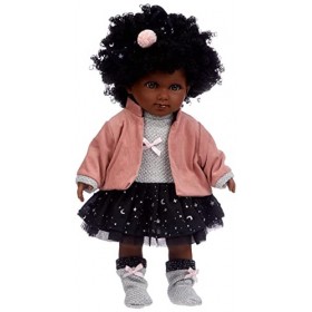Llorens Poupée Zuri 1053526 avec Boucles Noires et Yeux Bruns, poupée Tendance avec Corps Doux, Tenue Tendance 35 cm